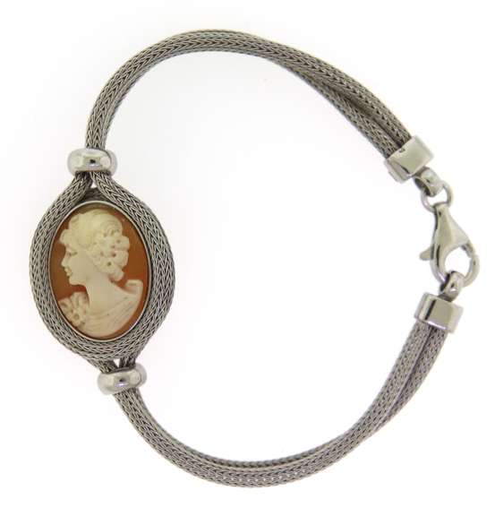 Italian Sterling Silver Yellow And White Cameo Bracelet