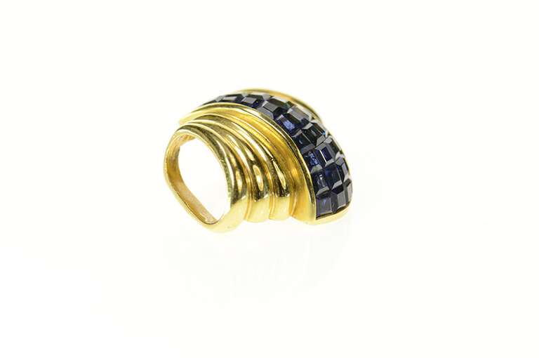 18K Yellow Gold Princess Sapphire Cluster Ornate Slide Pendant