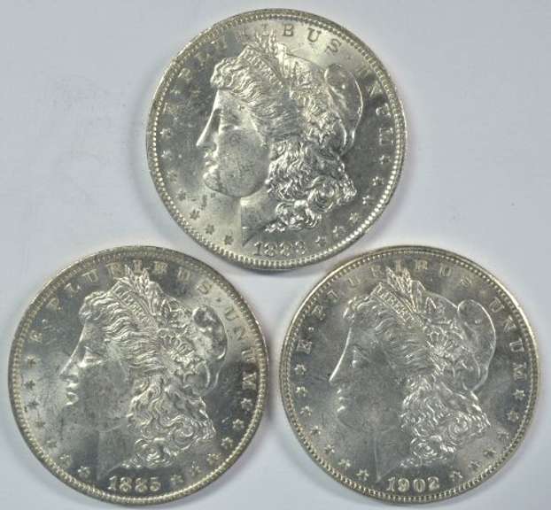 3 diff. blazing BU 'O' Mint Morgan Silver Dollars
