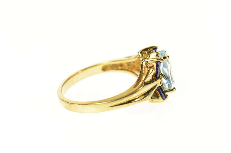 10K Yellow Gold Marquise Blue Topaz Baguette Sapphire Ring