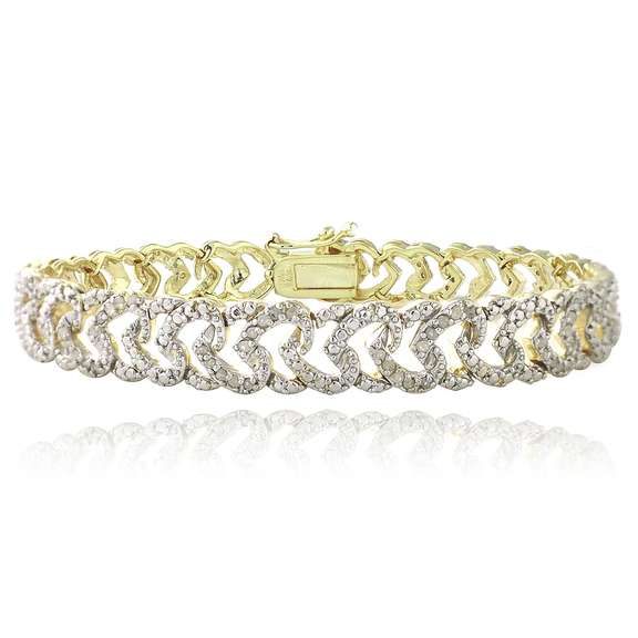 Gold Tone 1 Ct Diamond Heart Link Bracelet