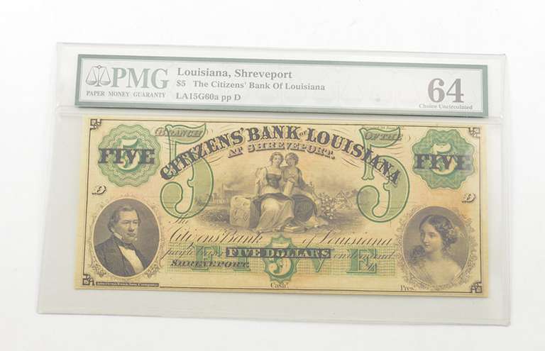 $5 18XX Citizens Bank Of Louisiana At Shreveport PMG 64 Choice UNC