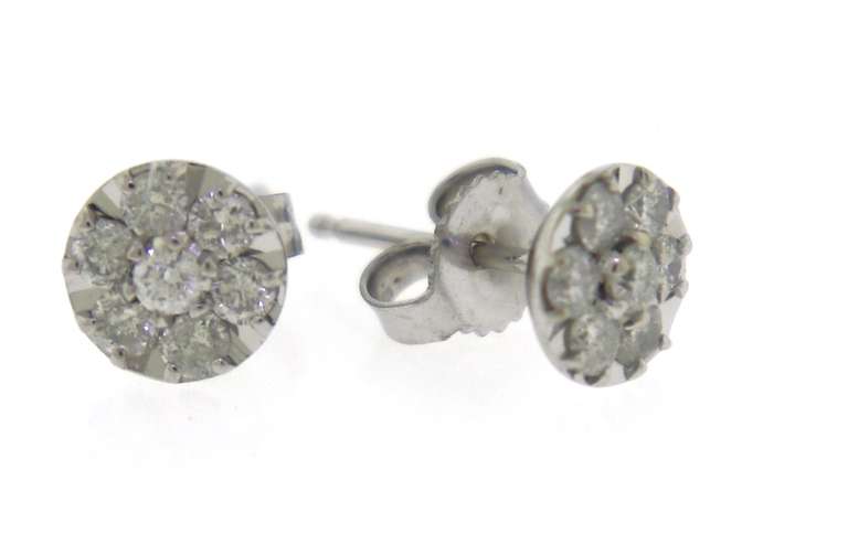 Gorgeous White Gold Cluster Flower Style Diamond Earrings