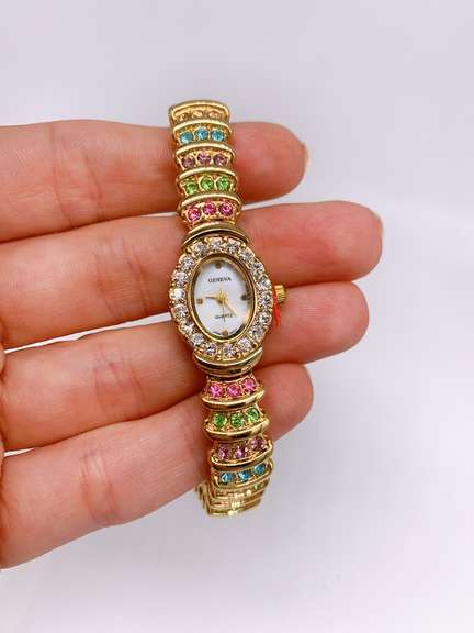 Ladies Geneva & Gemstone Watch, 18kt GP