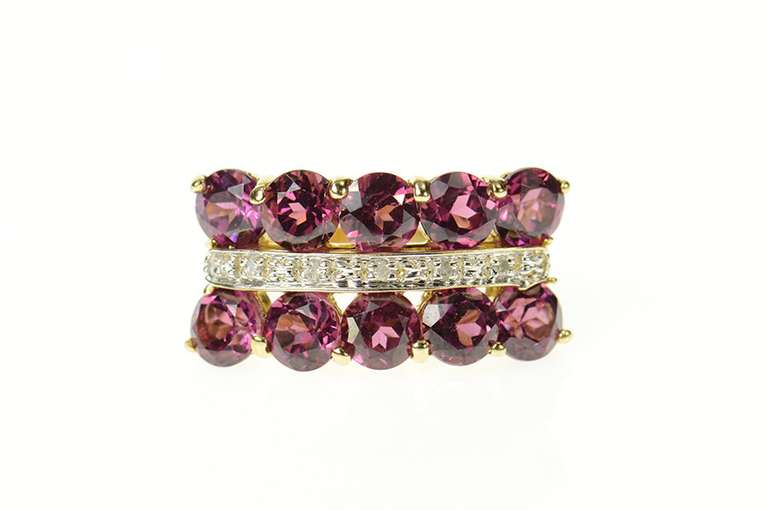 14K Yellow Gold Purple Tourmaline Diamond Statement Band Ring