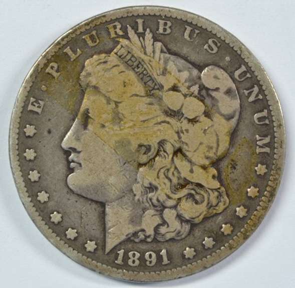 Scarcer 1891-CC Morgan Silver Dollar. Nice circ