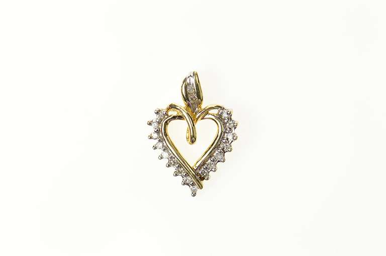 10K Yellow Gold Heart Diamond Classic Simple Heart Pendant