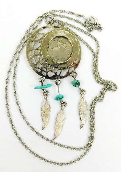 1935 Buffalo Nickel Turquoise Feather Necklace
