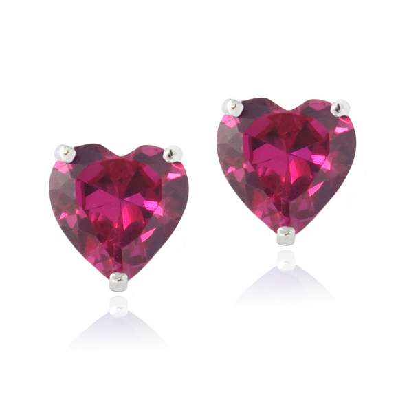 Sterling Silver 3.2ct Created Pink Sapphire Heart Stud Earrings, 7mm
