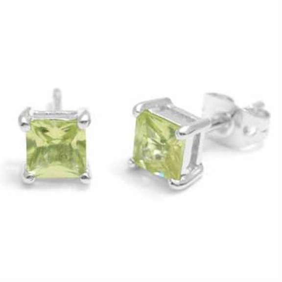 Sterling Silver Light Green CZ Square Stud Earrings