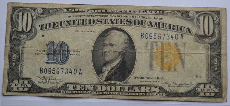 1934 A North  Africa $ 10 Silver Cert Emergency  Issue