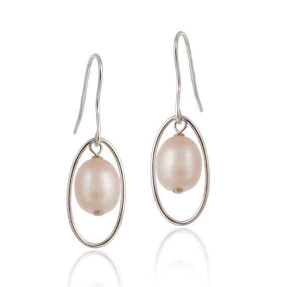Sterling Silver Freshwater Cultured Pink Pearl Dangle Earrings