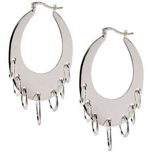 Sterling Silver Dangling Hoops Oval Earrings