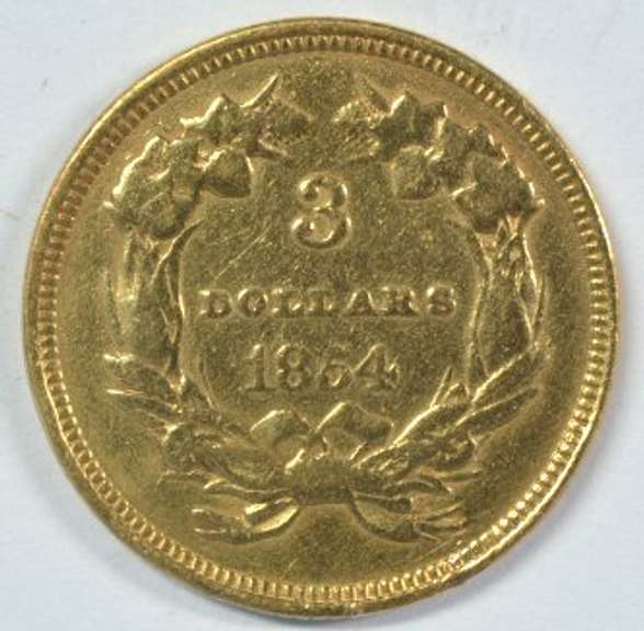 Rare 1854 US $3 Gold Piece in higher grade
