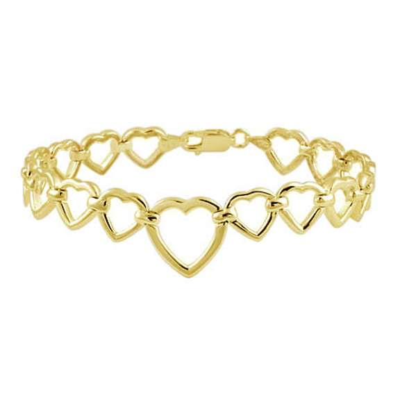 18k Gold over Silver Open Hearts Link Bracelet