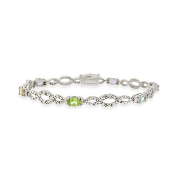 Sterling Silver Multi Gemstone & Diamond Accent Infinity Bracelet