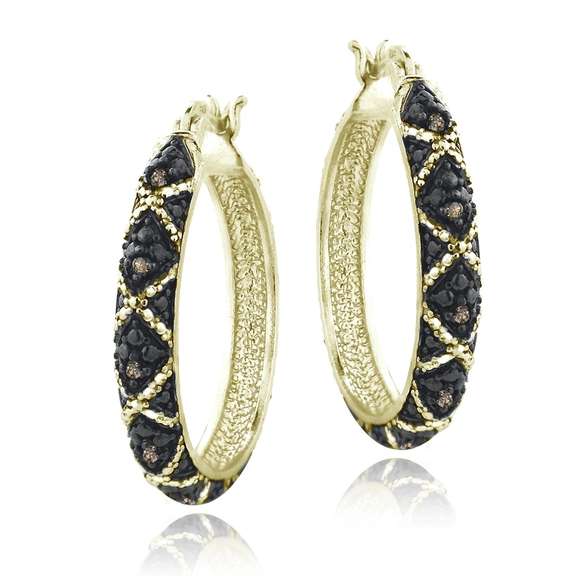 Gold Tone over Sterling Silver 1/10ct Champagne Diamond Criss-Cross Hoop Earrings