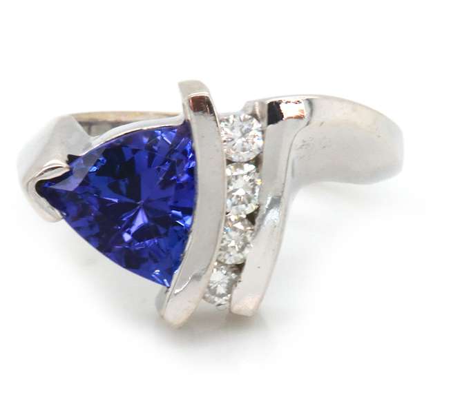 Glowing 14kt WG Trillion Cut Tanzanite & Diamond Ring