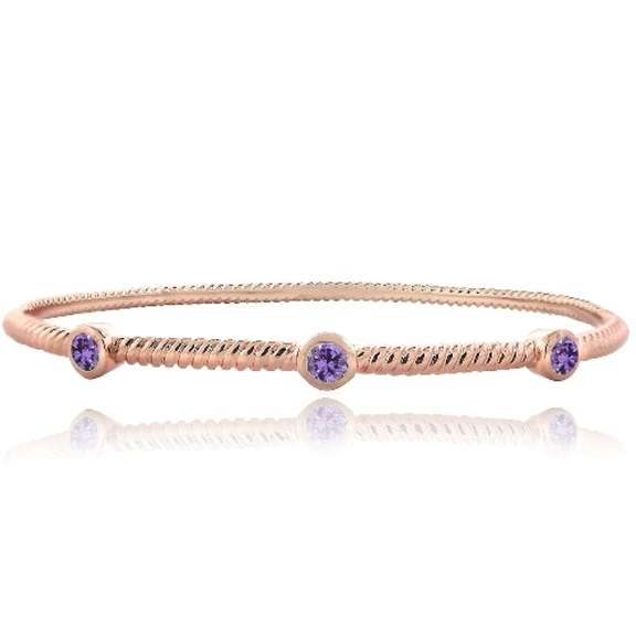 Rose Gold Tone Amethyst Round Corrugated Bangle