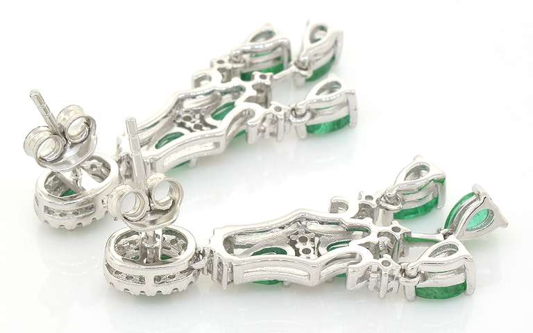 Luxurious Natural Emerald & White Sapphire Earrings in Sterling Silver