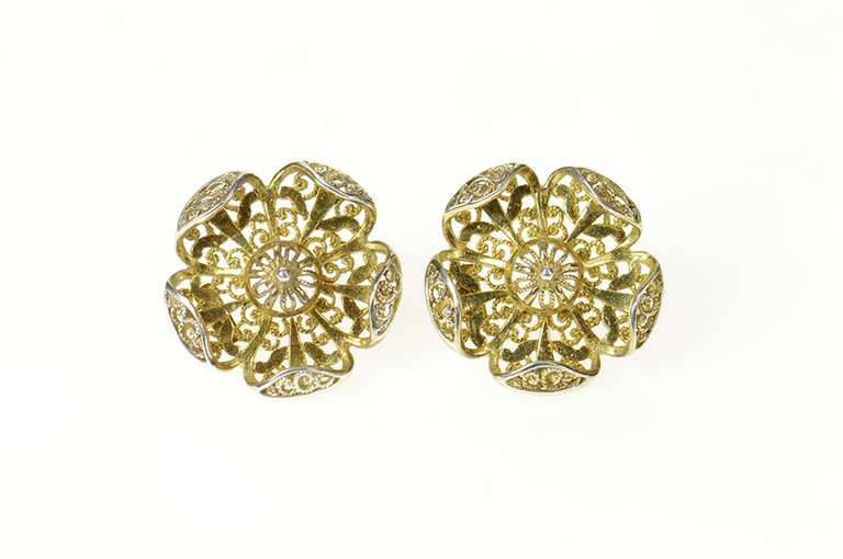 Sterling Silver Retro Flower Two Tone Filigree Statement Earrings