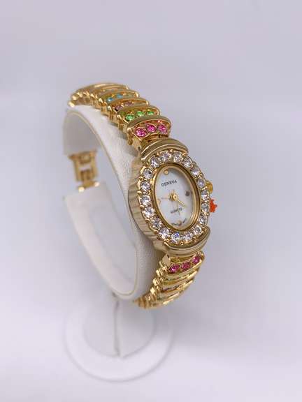 Ladies Geneva & Gemstone Watch, 18kt GP