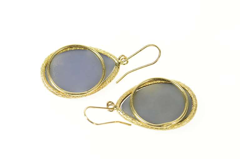 14K Yellow Gold Pear Smoky Druzy Ornate Statement Earrings