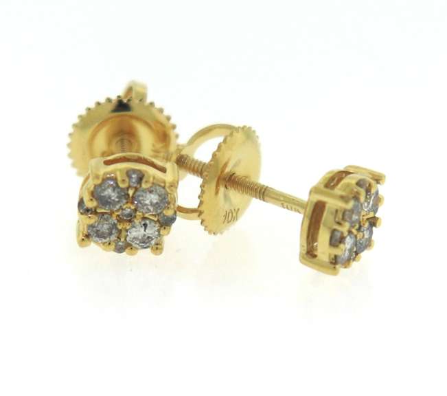 Elegant Diamond Cluster Yellow Gold Earrings