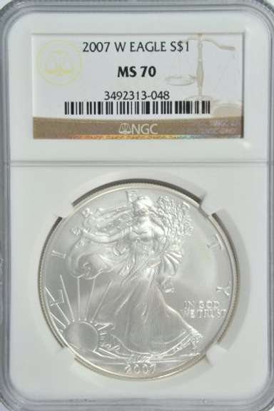 NGC MS70 graded 2007-W $1 Silver Eagle. Immaculate