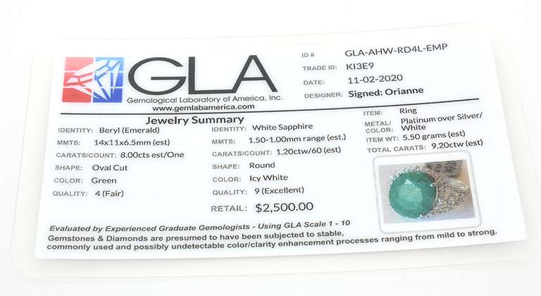 Terrific 8.00CTS Natural Emerald & White Sapphire Ring in Sterling Silver