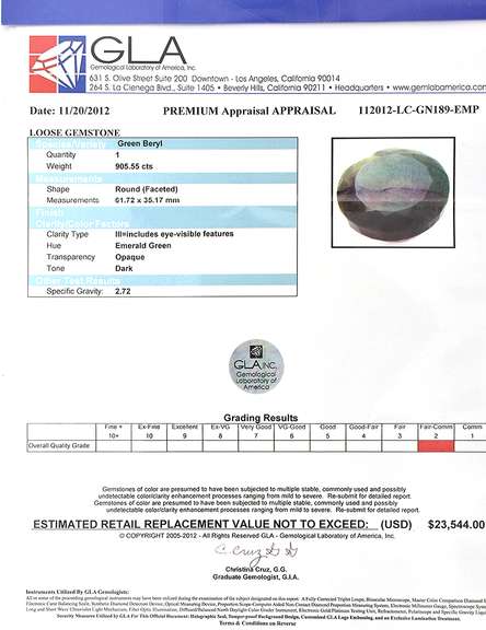 Very Rare Huge 905.55CTS Loose Emerald