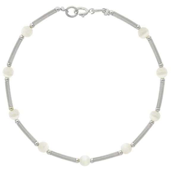 Sterling Silver Mother of Pearl Bar and Bead Bracelet