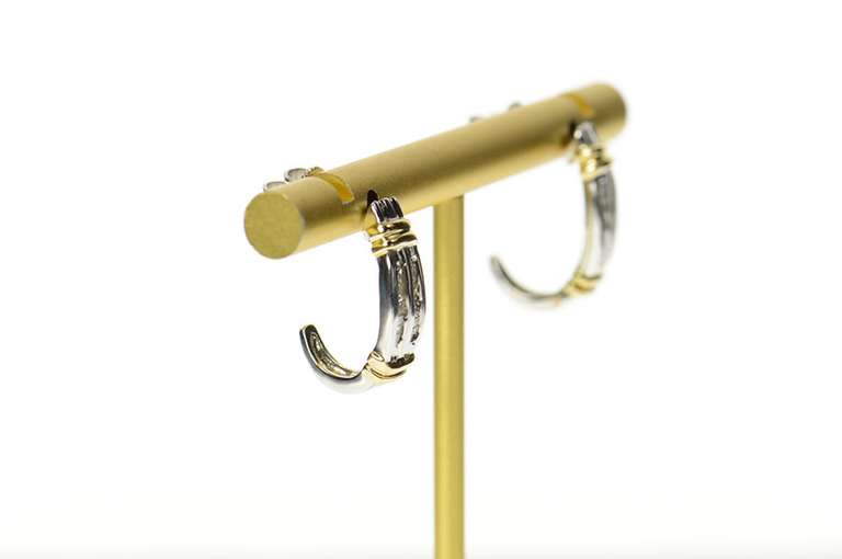 10K White Gold Two Tone Baguette Diamond Channel Curved Earrings