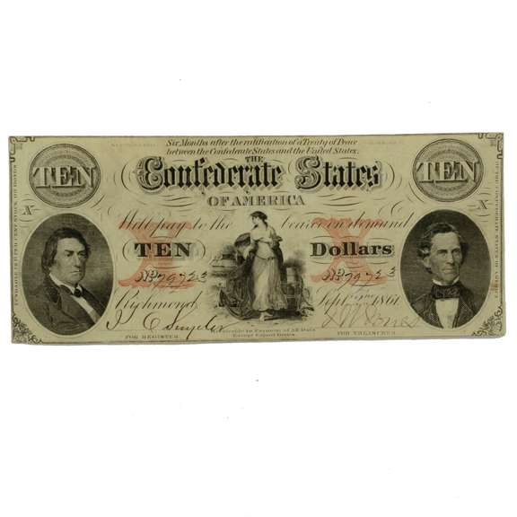 Early Sept 2 1861 $ 10 CSA Note