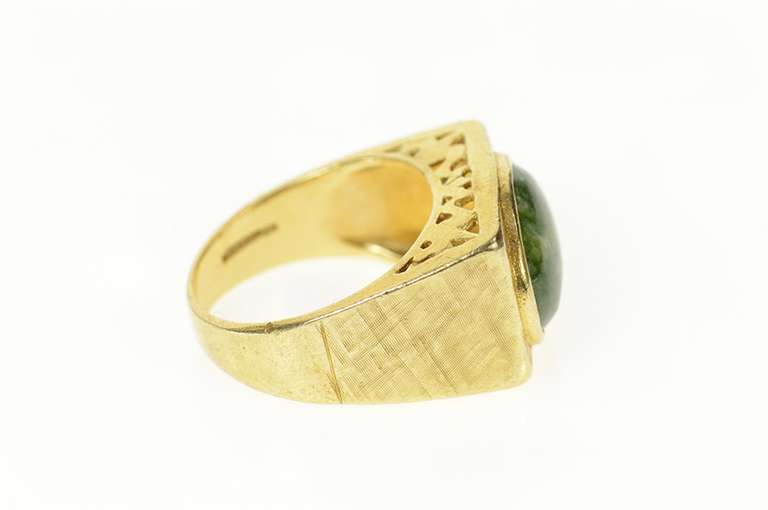 14K Yellow Gold 1960's Ornate Oval Jasper Squared Statement Ring