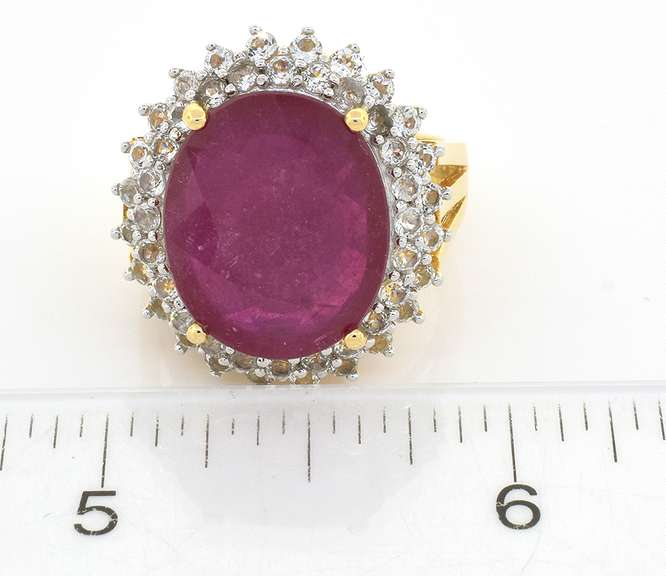 Enchanting Massive 10.00CTS Ruby & Topaz Ring in Vermeil