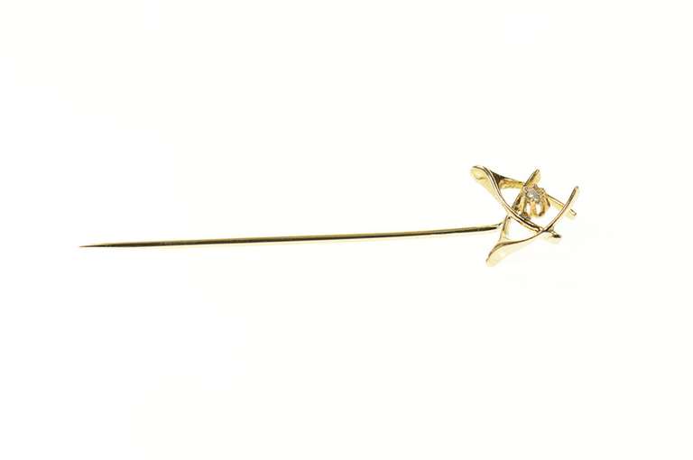 14K Yellow Gold Diamond Retro Wish Bone Lucky Symbol Stick Pin