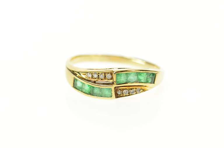 14K Yellow Gold Princess Emerald Diamond Accent Bypass Ring