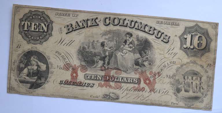 $ 10 Bank Of Columbus Georgia 1856 Series Note