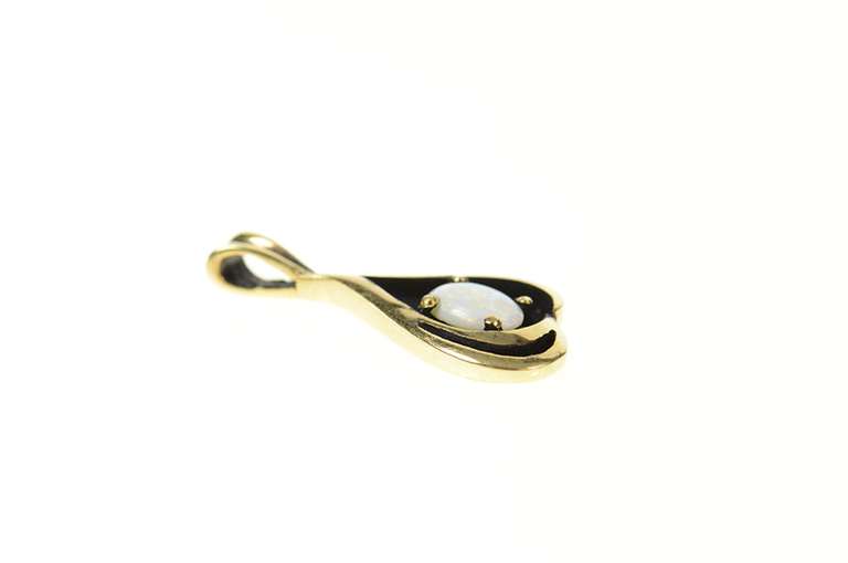 14K Yellow Gold Oval Natural Opal Ornate Statement Pendant