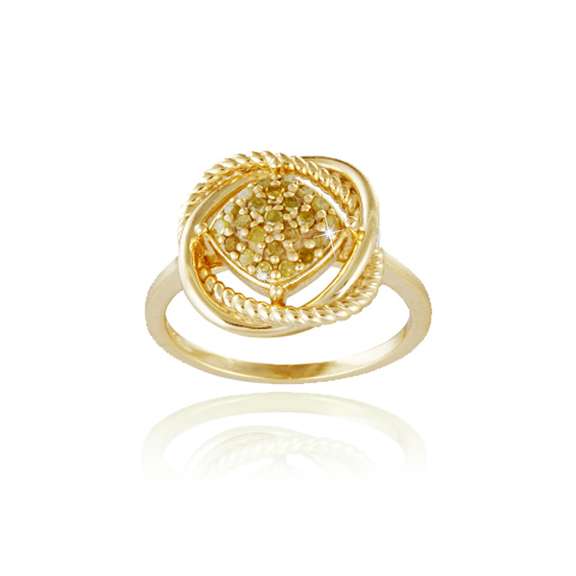 18K Gold over Sterling Silver 1/4ct Yellow Diamond Love Knot Ring