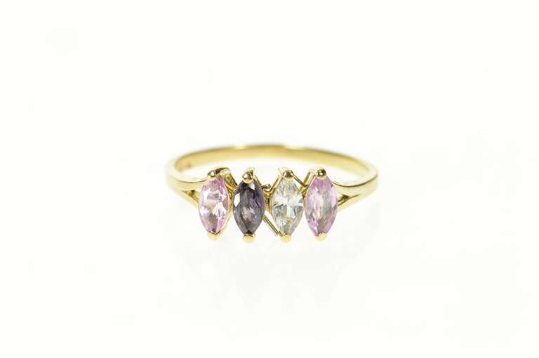 10K Yellow Gold Marquise Pink Topaz Amethyst CZ Statement Ring