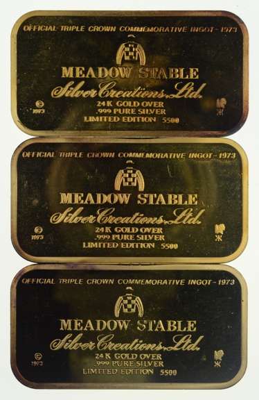 (3) 1973 Secretariat Meadow Stable 24K Gold Over .999 Silver Bar Set