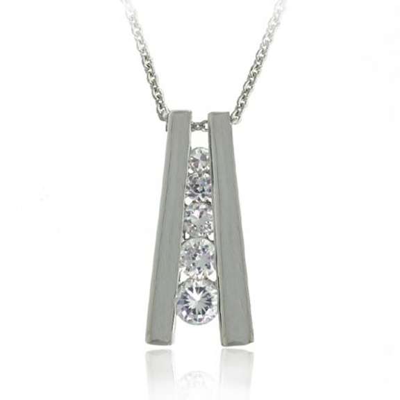 Sterling Silver Cubic Zirconia 5-Stone Journey Pendant