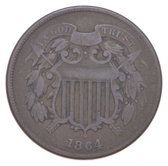 1864 Union Shield Two-Cent Piece - REV RIM CUD