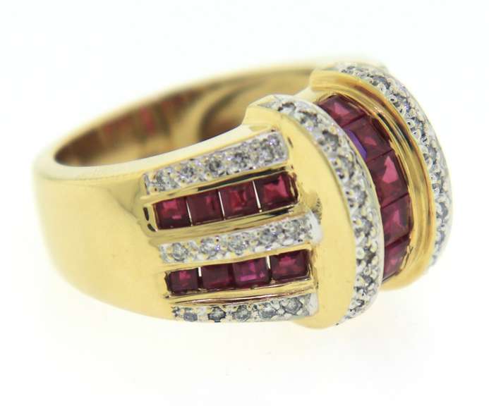 Stunning 14kt Yellow Gold Ruby and Diamond Wide Band Ring