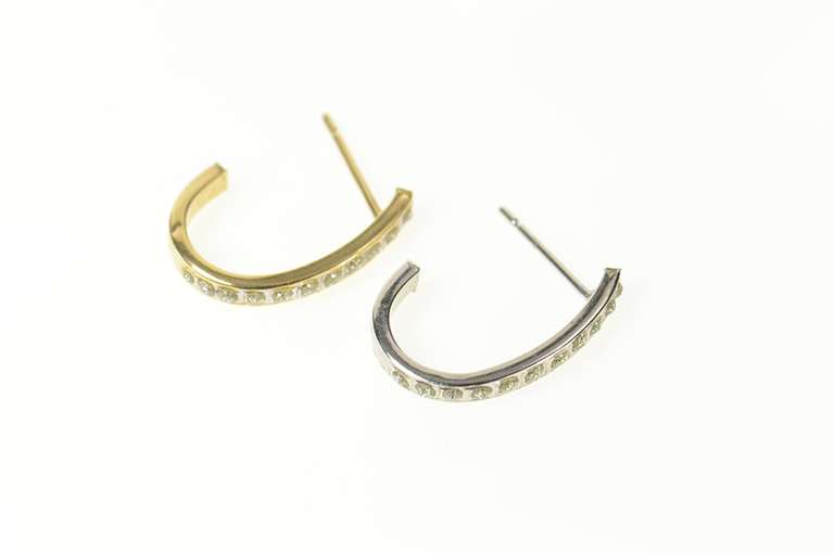 14K Yellow Gold Two Tone Resin Dotted Oval Semi Hoop Earrings
