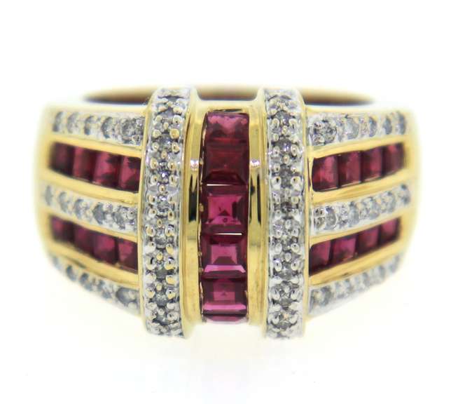 Stunning 14kt Yellow Gold Ruby and Diamond Wide Band Ring