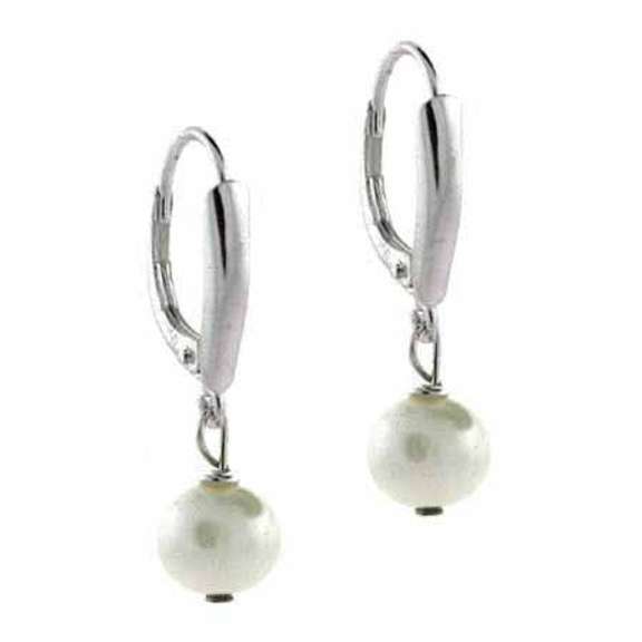 Sterling Silver Freshwater Cultured White Pearl Leverback Earrings
