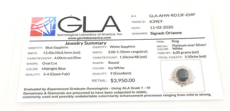 Abyssal Midnight Oval Diamond Cut & White Sapphire Ring in Sterling Silver
